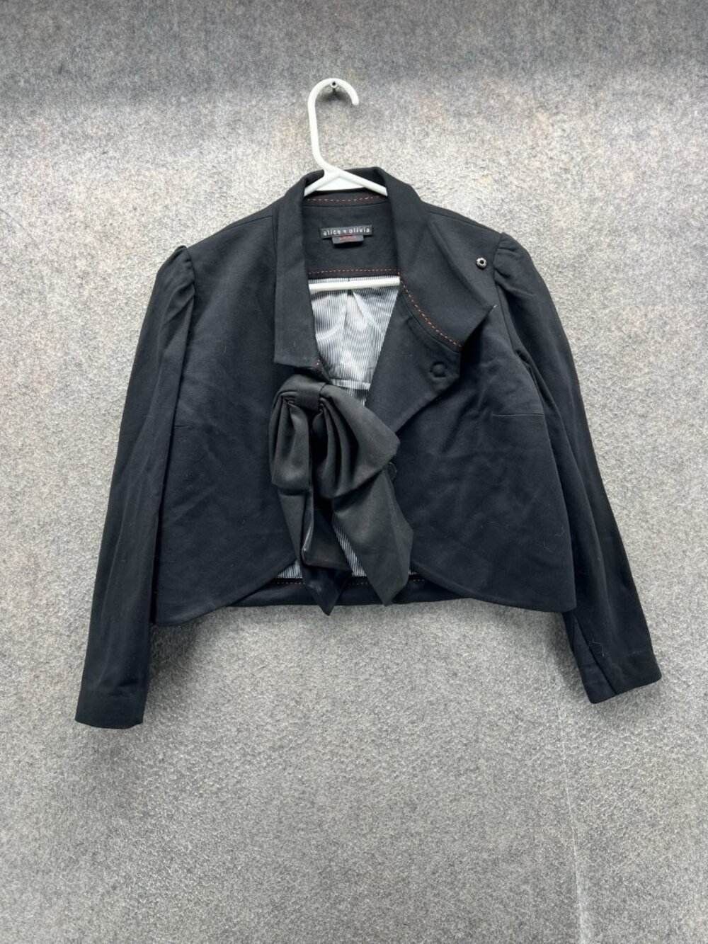 Alice + Olivia Blazer Women Small Black Employed Bow Tie Front Cropped Lined